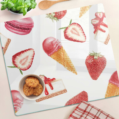 Tabla de cortar de cristal Helado y fresas