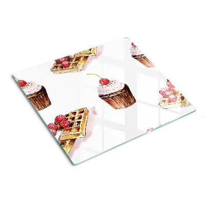 Tabla de cortar de cristal Waffles y cupcakes con cerezas