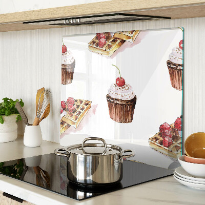 Tabla de cortar de cristal Waffles y cupcakes con cerezas