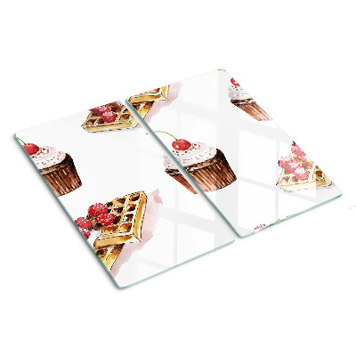 Tabla de cortar de cristal Waffles y cupcakes con cerezas