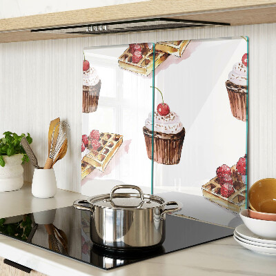 Tabla de cortar de cristal Waffles y cupcakes con cerezas