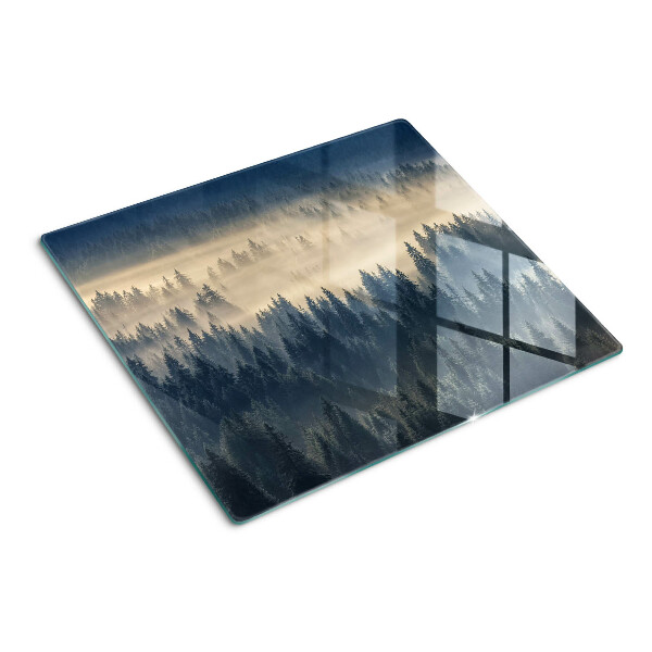 Tabla de cortar de cristal paisaje de bosque brumoso