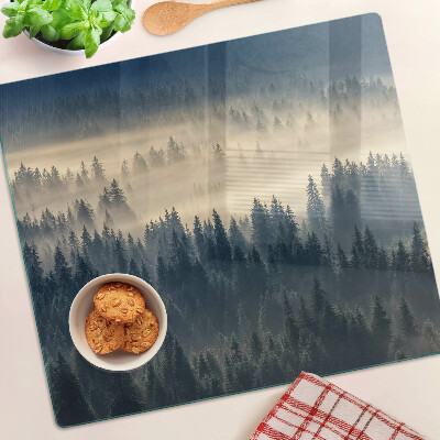 Tabla de cortar de cristal paisaje de bosque brumoso