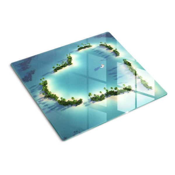 Tabla de cortar de cristal Isla paradisíaca con palmeras