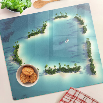 Tabla de cortar de cristal Isla paradisíaca con palmeras