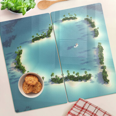 Tabla de cortar de cristal Isla paradisíaca con palmeras