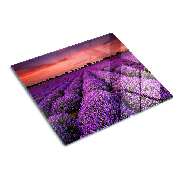 Tabla de cortar de cristal Campo de lavanda al atardecer