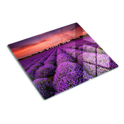 Tabla de cortar de cristal Campo de lavanda al atardecer