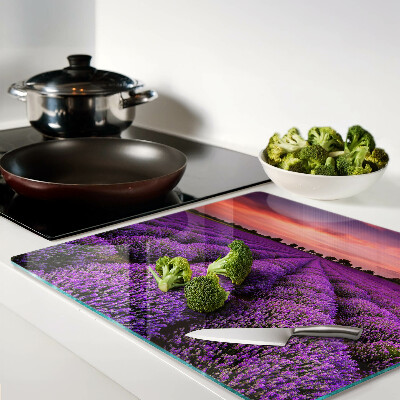 Tabla de cortar de cristal Campo de lavanda al atardecer