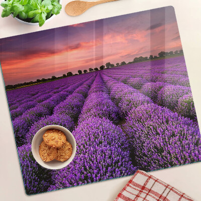 Tabla de cortar de cristal Campo de lavanda al atardecer