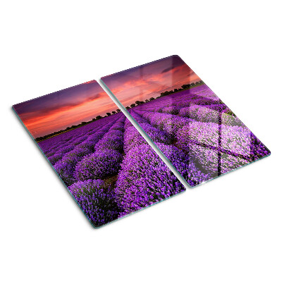 Tabla de cortar de cristal Campo de lavanda al atardecer
