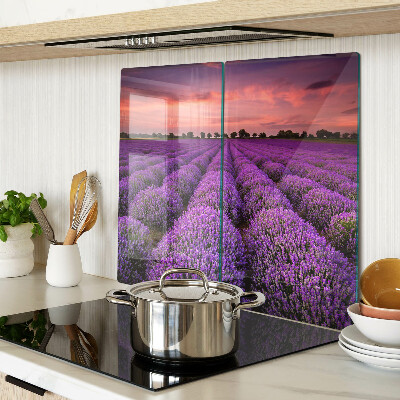Tabla de cortar de cristal Campo de lavanda al atardecer