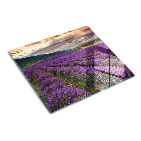 Tabla de cortar de cristal Campo de lavanda al atardecer
