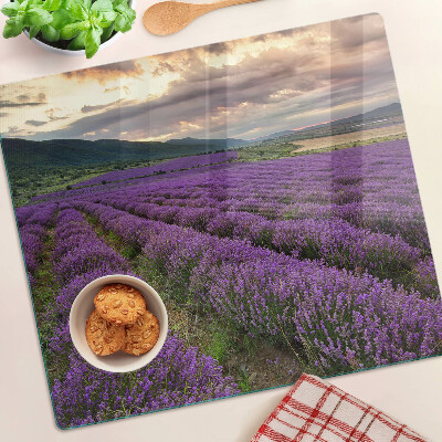 Tabla de cortar de cristal Campo de lavanda al atardecer