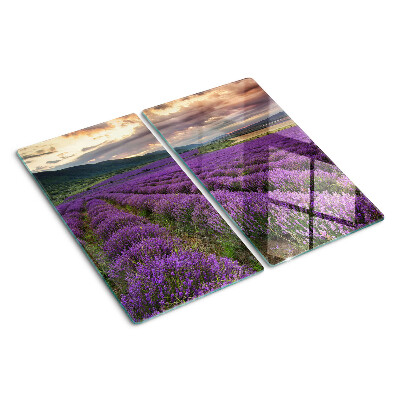 Tabla de cortar de cristal Campo de lavanda al atardecer