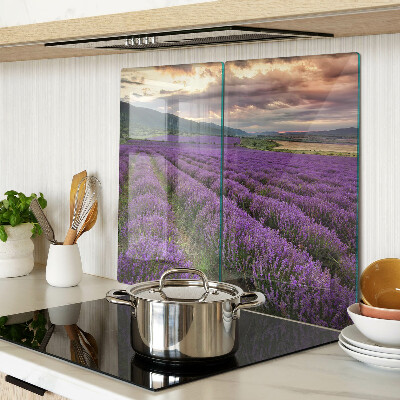 Tabla de cortar de cristal Campo de lavanda al atardecer