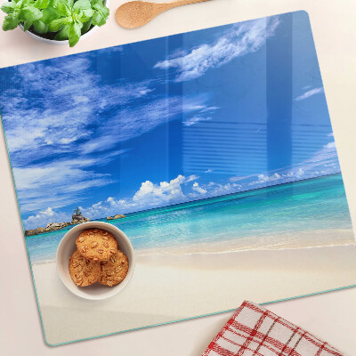 Tabla de cortar de cristal Playa tropical con cielo azul