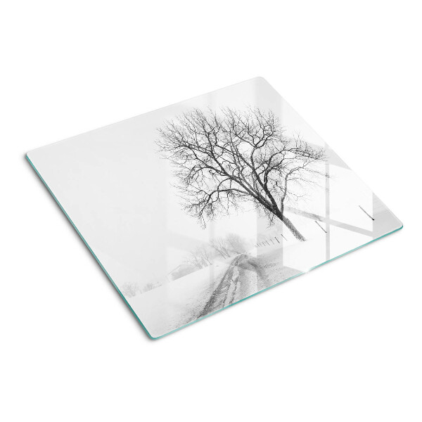 Tabla para cortar Paisaje invernal vacío con un árbol
