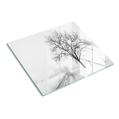 Tabla para cortar Paisaje invernal vacío con un árbol
