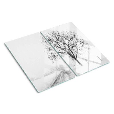 Tabla para cortar Paisaje invernal vacío con un árbol