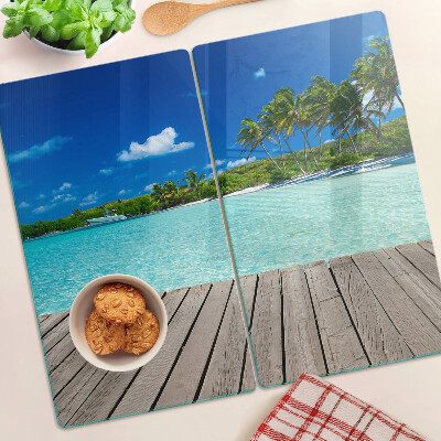 Tabla para cortar Playa tropical con palmeras