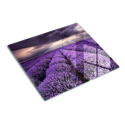 Tabla de cortar de cristal Campo de lavanda con puesta de sol