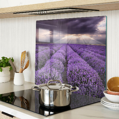 Tabla de cortar de cristal Campo de lavanda con puesta de sol