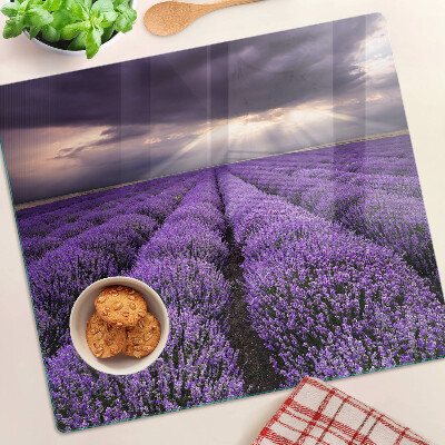 Tabla de cortar de cristal Campo de lavanda con puesta de sol