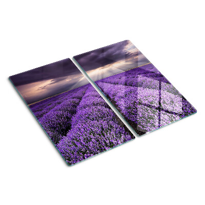 Tabla de cortar de cristal Campo de lavanda con puesta de sol