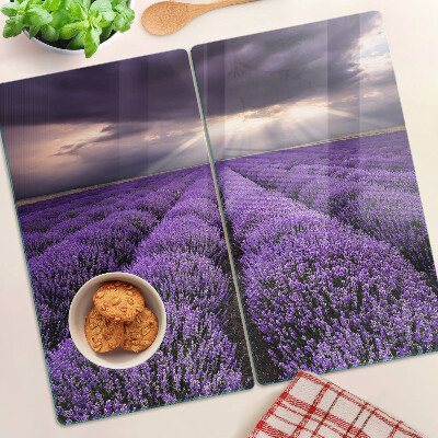 Tabla de cortar de cristal Campo de lavanda con puesta de sol