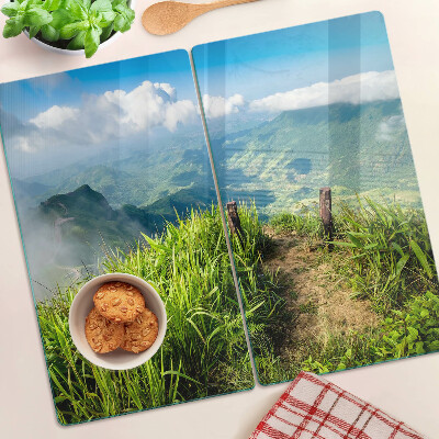 Tabla de cortar de cristal Paisaje de montaña con vegetación