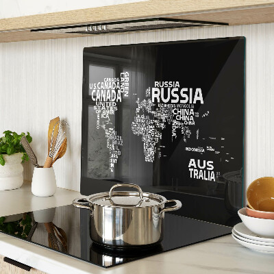 Tabla de cortar de cristal Mapa del mundo con nombres de países