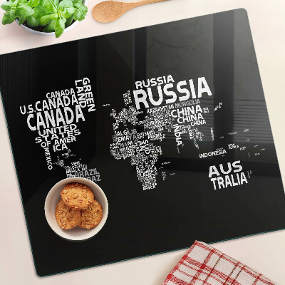 Tabla de cortar de cristal Mapa del mundo con nombres de países