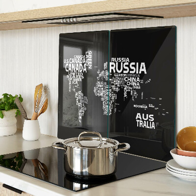 Tabla de cortar de cristal Mapa del mundo con nombres de países