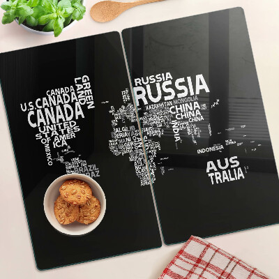 Tabla de cortar de cristal Mapa del mundo con nombres de países
