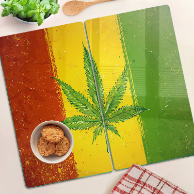 Tabla para cortar Hoja de cáñamo sobre un fondo de color