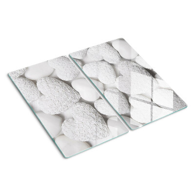 Tabla de cortar de cristal Corazones blancos con un patrón