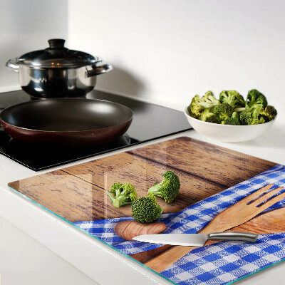 Tabla para cortar Tema de cocina con accesorios de madera.