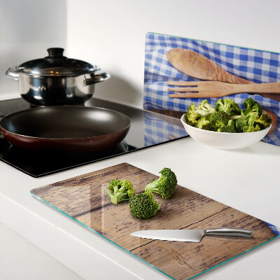 Tabla para cortar Tema de cocina con accesorios de madera.