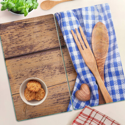 Tabla para cortar Tema de cocina con accesorios de madera.