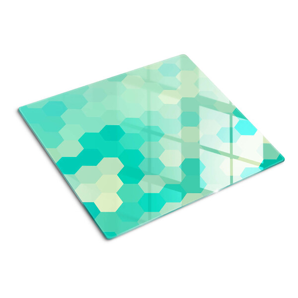 Tabla de cortar de cristal Patrón hexagonal en tonos turquesa