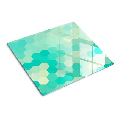 Tabla de cortar de cristal Patrón hexagonal en tonos turquesa
