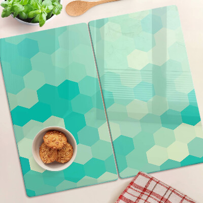 Tabla de cortar de cristal Patrón hexagonal en tonos turquesa