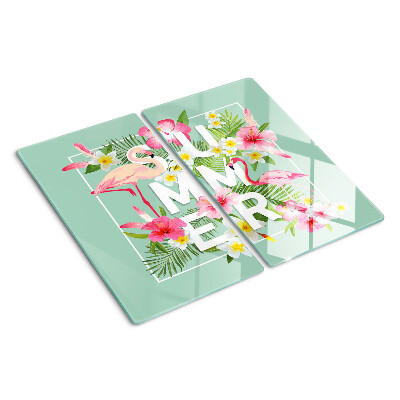 Tabla de cortar de cristal Flores de verano y flamencos