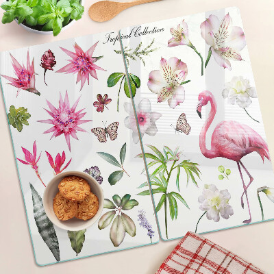Tabla para cortar Colección de flores y aves tropicales