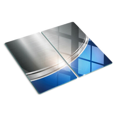 Tabla de cortar de cristal Efecto metálico con acentos azules.