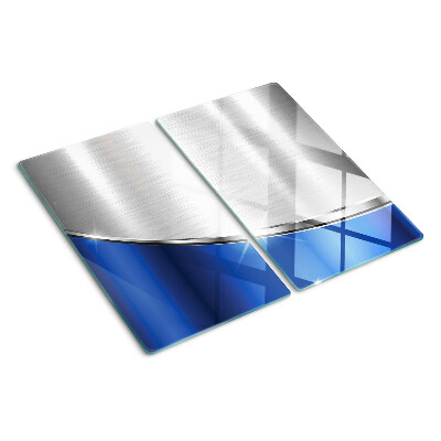 Tabla de cortar de cristal Patrón metálico con acentos azules.