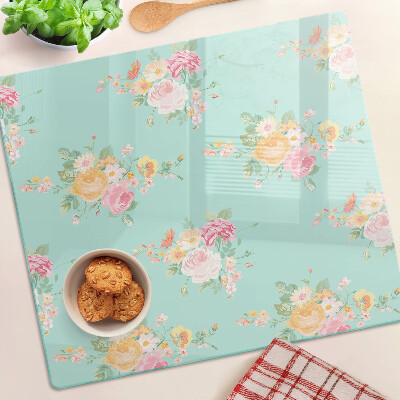 Tabla de cortar de cristal Estampado floral en colores pastel