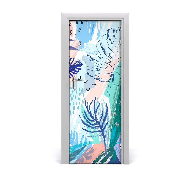 Lámina adhesiva de puerta Hojas tropicales