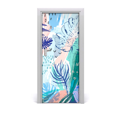 Lámina adhesiva de puerta Hojas tropicales